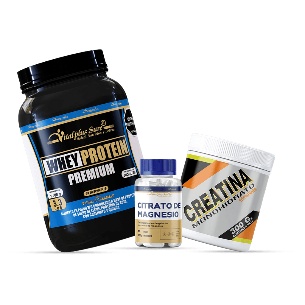Whey Protein Premium 1500 gr + Creatina + Cápsulas de Citrato de Magnesio