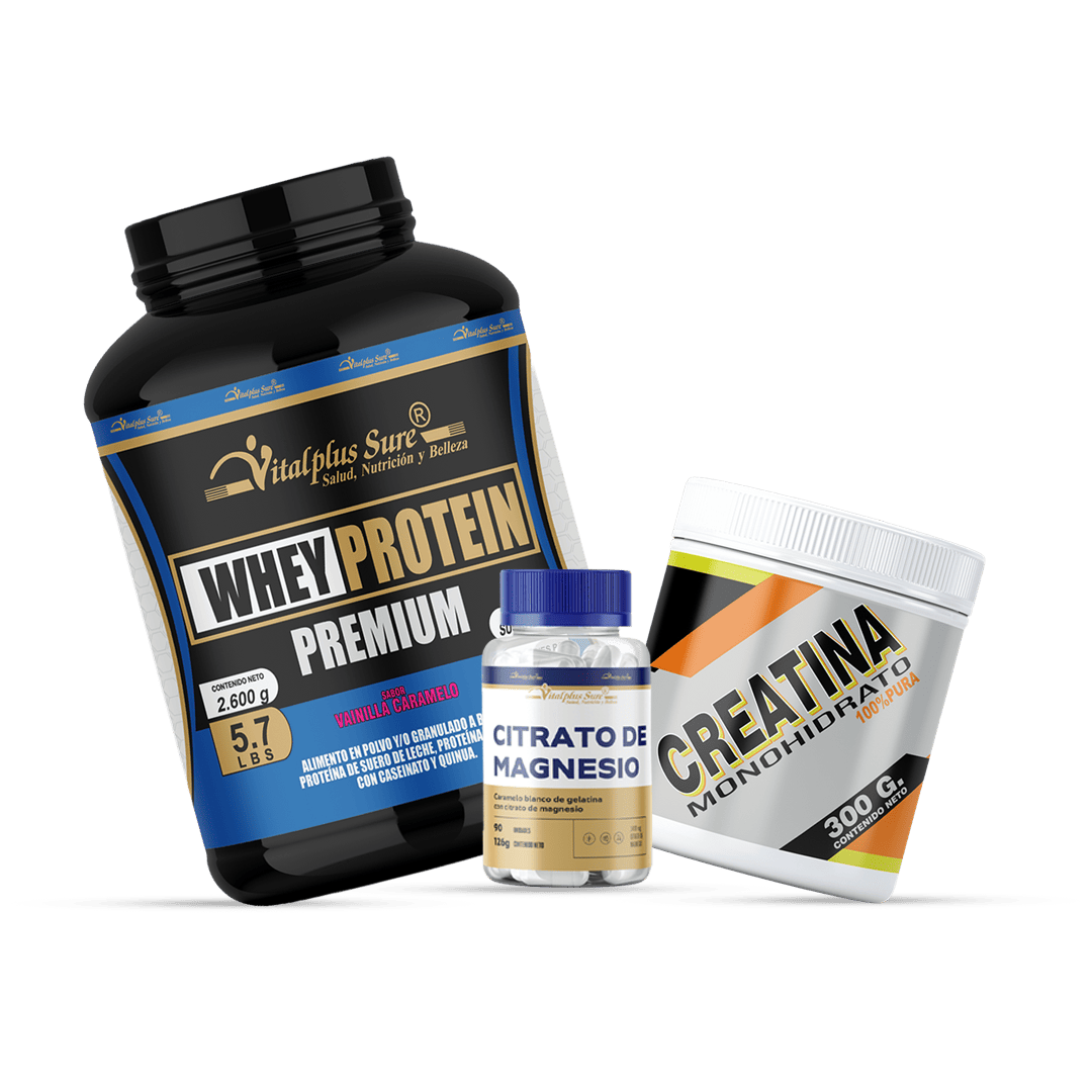 Whey Protein Premium 2600 gr + Creatina + Cápsulas de Citrato de Magnesio